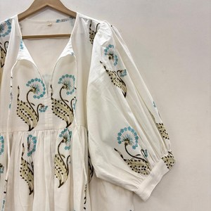 เดรสลำลองผู้หญิง ผ้าทอ 100% คอตตอน ลายพิมพ์ดอกไม้/สีพื้น แขนสั้น เอวทรงเอ็มไพร์ ทรงเบบี้ดอลล์ โอเวอร์ไซส์ คอวี ทรงหลวม - Product Image 3