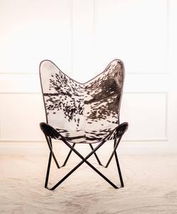 Genuine Leather Butterfly <b>Dining</b> <b>Chair</b> Handcrafted Modern Design Lightweight <b>Black</b> Metal Frame Living Room Home Office - Product Image 1