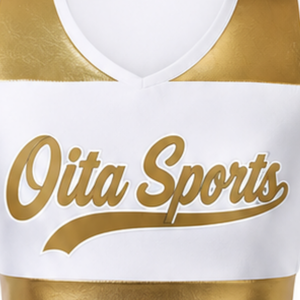 Ensemble uniforme de cheerleading sublimé blanc et or, sans manches, avec crop top et jupe, pour équipe sportive, tenue de performance et d'entraînement - Product Image 3