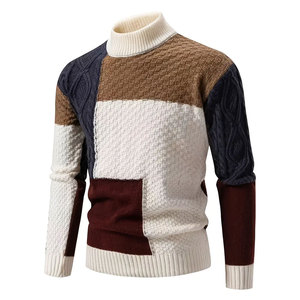 Pull en tricot beige à capuche et manches longues OEM, respirant, anti-boulochage, pull d'hiver chaud unisexe pour homme - Product Image 2