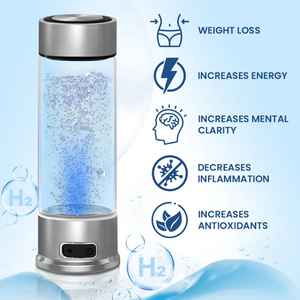 Botella de agua hidrogenada de vidrio de 400 ml |   Generador de Agua Rica en H2 Portátil con Alimentación USB/Batería para Uso en Exteriores y Automóviles, Nuevo Diseño - Product Image 2
