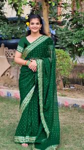 Dernier concepteur de qualité supérieure Georgette Saree Broderie florale Travail Style moderne Imprimé Pallu pour Party Wear-Meilleur tarif de gros - Product Image 4