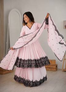 Premium Baby Pink Embroidered Sharara Suit Set with Heavy Lace Border Dupatta Designer Party Wear Ethnic Outfit for Women - Product Image 3