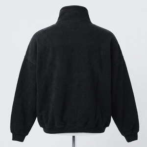 Sudadera de Forro Polar con Media Cremallera para Hombre, Negra, Corte Regular, Color Sólido, Manga Larga, Cuello Alto, Estilo Casual para Otoño - Product Image 4