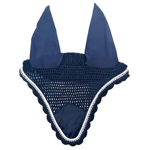 Premium Quality Knitted Horse <b>Ear</b> <b>Protector</b> Net Hat with Black <b>Ears</b> and White Flower Spandex Mesh Veil Fly Hood 60x80x90cm - Product Image 2