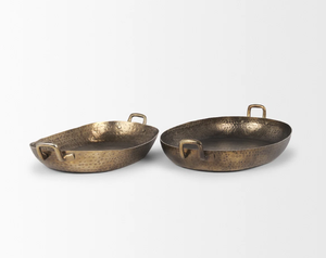 Antique Gold Multi-Functional Serving Trays 2pcs Rustic Aluminium Hammered Texture Enhance Elegant <b>Decor</b> Wedding Christmas - Product Image 2