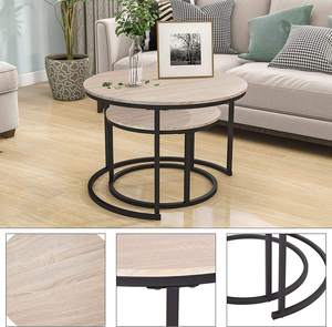 <b>Nesting</b> Coffee <b>Table</b> with Golden Frame Marble Pattern Wooden Tops Modern <b>Round</b> <b>Tables</b> for Living Room Bedroom - Product Image 2