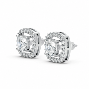 Boucles d'oreilles clous de luxe géométriques en argent plaqué Tai, serties de moissanite étincelante taille brillant avec halo, pour femme, style mariage - Product Image 2