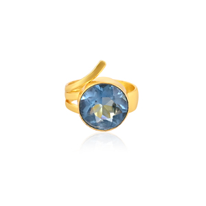 Anillo de Latón con Topacio Azul Suizo para Mujer, Chapado en Oro, Joyería de Moda - Product Image 1