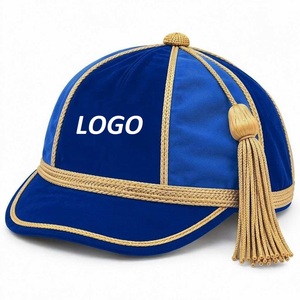 Casquette d'honneur en velours bleu avec logo personnalisé et pompon en tresse dorée, chapeau de cérémonie formel, casquettes d'honneur anglaises respirantes - Product Image 1