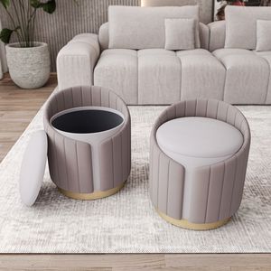 Pouf bicolore color tortora con contenitore o sgabello da toeletta per l'arredamento della casa - Product Image 1