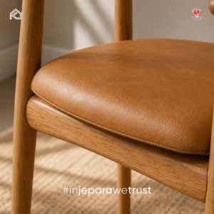 Fauteuil de salon en teck massif de style mid-century, siège rembourré en cuir, fauteuil lounge moderne, mobilier pour hôtel, villa, maison - Product Image 2