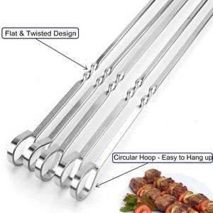 12 Brochetas de Acero Inoxidable Resistentes de 16 Pulgadas, Anti-Roll, para Barbacoa, Shish Kebob, Brochetas Planas de Metal para Asar Carne y Aves - Product Image 1