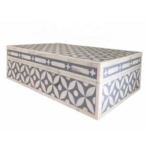 Nueva llegada: Caja de joyería con incrustaciones de hueso y patrón geométrico, organizador decorativo de hueso para pendientes, collares y accesorios. - Product Image 4