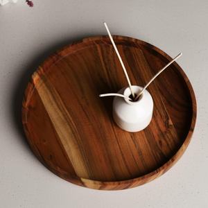 Round Acacia Wood Tray Coffee <b>Table</b> Tray Ottoman Tray Decorative Kitchen <b>Table</b> Organizer & Home Décor <b>Vanity</b> Catchall Tray - Product Image 2