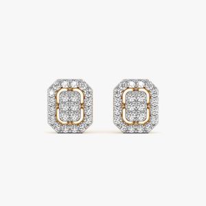 Boucles d'oreilles clous en or jaune avec diamant de laboratoire octogonal et halo coussin - Product Image 1