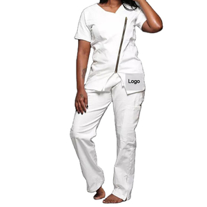 Women's Fashion Zipper Medical Scrub Set Slim Fit Nurse Uniform <b>Top</b> & Pants Multi-Color Plus Size Hospital Uniform - Product Image 4