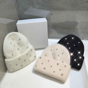 2026 New Design Winter Beanie Cap Rhinestone Solid Color Winter Casual Warm <b>Hats</b> Beanie Cap Daily Rhinestone Beanie <b>Hats</b> - Product Image 5