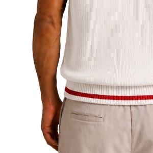 <b>Mens</b> <b>White</b> With Red Contrast Stripe Summer Knit Sweater <b>Vest</b> V Neck Sleeveless Pullover Custom Logo Wool Acrylic OEM Wholesale - Product Image 5