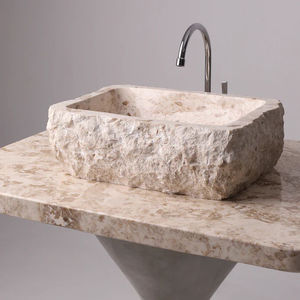 Natural Marble Luxury Wash <b>Basin</b> Crema Marfil Beige Hammering Edge Sink Eco-Friendly Customized Design Durable for Bathroom - Product Image 1
