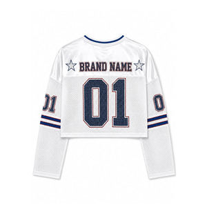 เสื้อเจอร์ซีย์อเมริกันฟุตบอลแขนยาวแบบขายส่ง ประดับคริสตัล พิมพ์ลายตามสั่ง ทรงโอเวอร์ไซส์ ครอปที สปอร์ต สไตล์ Y2K ลายดาว - Product Image 5
