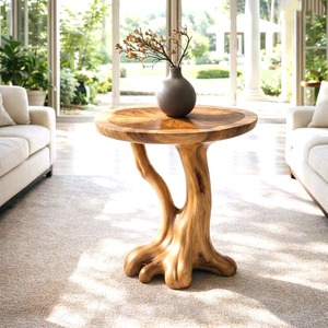 Table d'appoint en bois massif artisanale, table d'appoint moderne, tabourets, décoration de salon, table sculpturale, décoration intérieure, meubles, ottomanes uniques - Product Image 5