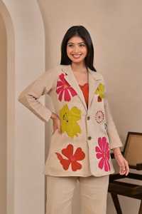 Conjunto de Blazer con Apliques de Yute y Bordado para Mujer, con Pantalón y Top, Estilo Étnico Informal, Estilo India Pakistán, Corte Regular, para Todas las Temporadas - Product Image 4