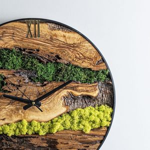 Reloj de Pared de Musgo Encantado, Decoración Rústica de Madera Natural, Hecho a Mano, Verde, Lujoso, Moderno, Artístico, para el Hogar, TIMELESS CRAFT - Product Image 5