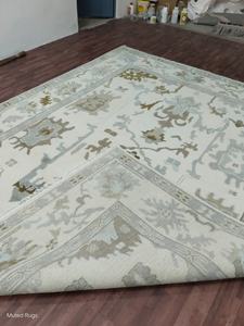 Tapis en laine noué à la main, style Oushak, motif floral, couleur ivoire beige vert sauge, tapis fait main, grand tapis traditionnel pour salon - Product Image 3
