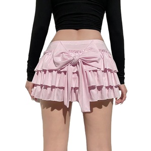 Arc doux a-ligne jupes femmes Sexy mince taille basse décontracté Mini jupes Y2K femme été mode Streetwear coton rose jupes - Product Image 1