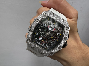 Montre à quartz de luxe pour homme avec boîtier en diamant Moissanite D VVS1, bracelet en caoutchouc personnalisé, montre-bracelet en acier inoxydable - Product Image 3