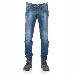 Jeans pour hommes en denim, coupe baggy large, taille mi-haute, style motard, délavage bleu ciel, selvedge, vente en gros usine - Product Image 5