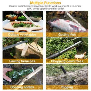 6-in-1 Multi-Tool Survival Kit Outdoor <b>Camping</b> Gear with Pouch Includes Shovel Knife Axe Saw Nail Puller for Adventure - Product Image 4
