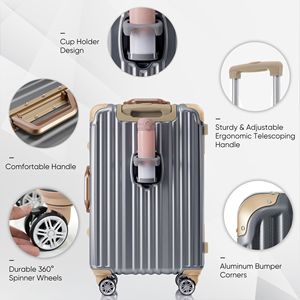 1 pezzo 24in telaio in alluminio porta porta USB valigia Spinner ruote TSA blocco Trolley da viaggio per brevi viaggi d'affari spiaggia - Product Image 2