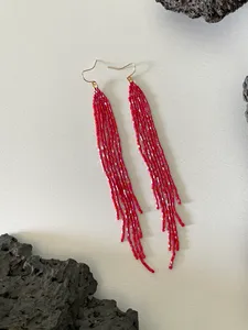 Pendientes de cuentas brillantes más vendidos, pendientes largos de cuentas rojas, pendientes de cuentas con flecos, regalo para ella, pendientes colgantes - Product Image 6