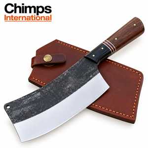 Couteau à découper en acier inoxydable J2 forgé à la main, manche en bois, hachoir à viande, couteau de cuisine avec étui en cuir - Product Image 1