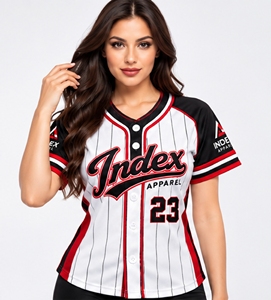 Camiseta de Béisbol para Mujer Index Apparel, Blanca, Negra y Roja a Rayas, Manga Corta, Ajustada, con Estampado Sublimado 23 - Product Image 1