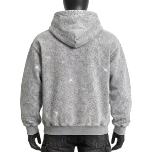 Sweat à capuche tendance orné de strass avec élégantes embellissements en cristal, doublure en polaire douce, silhouette décontractée et design confortable pour - Product Image 2