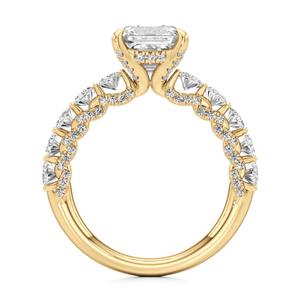 Anillo de Diamante Cultivado en Laboratorio con Corte Asscher de 3 Quilates en Oro de 14K con Piedras Laterales Ovaladas para Mujer - Product Image 5