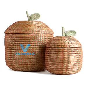Panier de rangement rond en jonc de mer Vietrustic, design multifonctionnel, matériau écologique pour le rangement du linge - Product Image 1