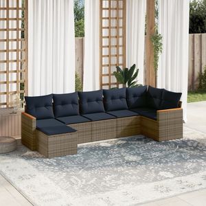Juego de sofás de jardín de ratán sintético gris de 7 piezas con cojines - Product Image 1