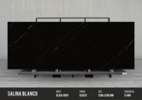 Dalles de sol en pierre frittée de porcelaine grand format 120x320cm, finition brillante, noir fusion, antibactériennes
