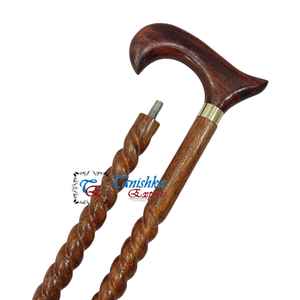 Tanishka Export High Quality Handmade Art Deco Wooden T-Shape Handle Adjustable 2-Fold Brown <b>Walking</b> <b>Stick</b> 90cm - Product Image 5