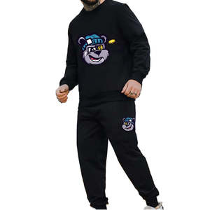 Survêtements pour hommes en molleton lourd 100% coton French Terry, effet délavé soleil, avec impression DTG de logo personnalisé, style streetwear, pantalon évasé - Product Image 1