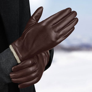 Gants en cuir de haute qualité marron, doublure thermique en cachemire, compatibles écran tactile, écologiques, pour usage quotidien en hiver - Product Image 6