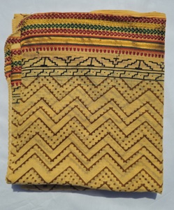 Sarong Pareo en coton imprimé à la main avec jari, jaune moutarde, motif chevron, pour la plage, style bohème, cache-maillot de bain, léger, idéal pour l'été - Product Image 3