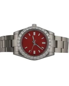 Montre-bracelet de luxe personnalisée en acier inoxydable avec mouvement à quartz, cadran rouge intelligent, idéale pour homme, cadeau de fête - Product Image 1