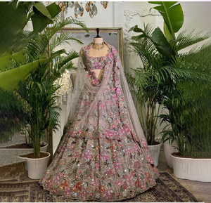 Vestido de Tela de Red con Bordado Pesado, Estilo Pakistaní, Vestido Étnico Indio para Bodas y Fiestas, Lehenga Choli a un Precio Razonable - Product Image 1
