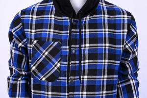 Wholesale Custom Men's Plaid Hooded <b>Flannel</b> Shirt <b>Jacket</b> Long Sleeve Snap Button Casual Shacket with Chest Pocket - Product Image 5