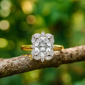 Original Charming <b>Oval</b> <b>Moissanite</b> Halo Solitaire <b>Ring</b> Premium 925 Silver 14K Gold IGI Certified Wedding Jewelry - Product Image 4